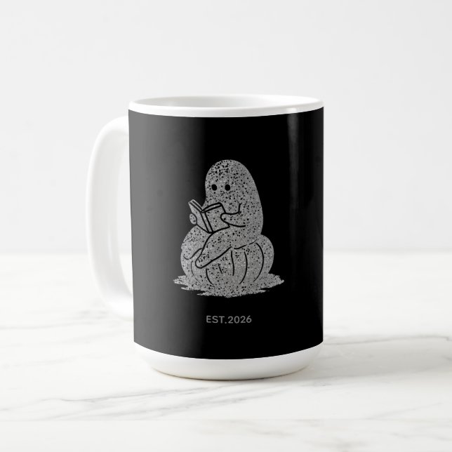 Caneca De Café Cozy Ghost Reading on Pumpkin Hoodie (Frente Esquerda)
