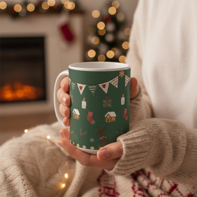 Caneca De Café Cozy Hygge Holiday Reindeer & Gingerbread Mug (Criador carregado)