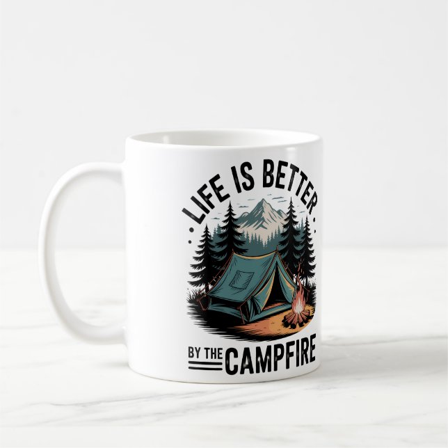Caneca De Café Cozy Nature Adventure Camping Campfire Mountain  (Esquerda)