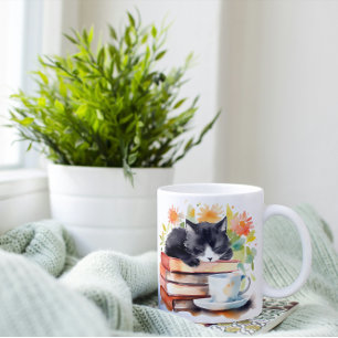 Caneca De Café Cozy Relaxed Cat em Watercolor