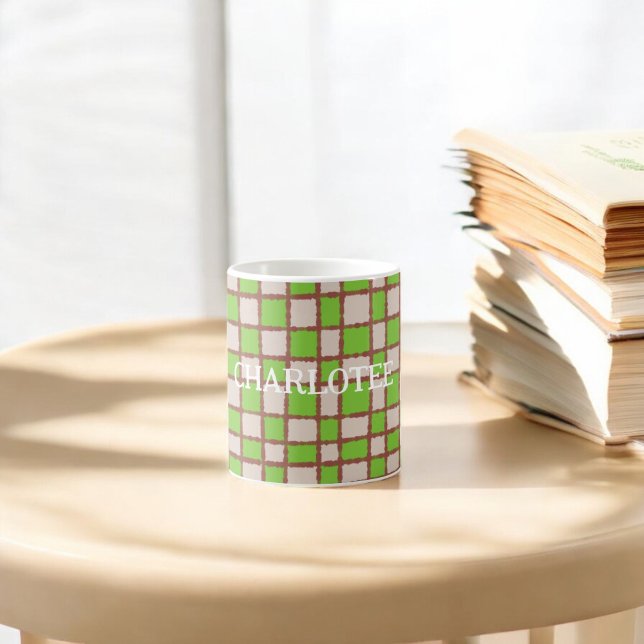 Caneca De Café Cozy Rustic Green Brown checou o padrão da Xadrez (Criador carregado)