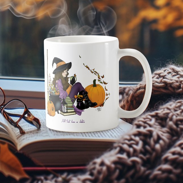 Caneca De Café Cozy Witch Vibes Halloween Pumpkins Purple (Criador carregado)