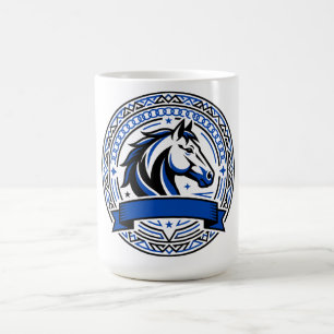 Caneca De Café Crachá de Cavalo Azul com Moldura Ornamentada