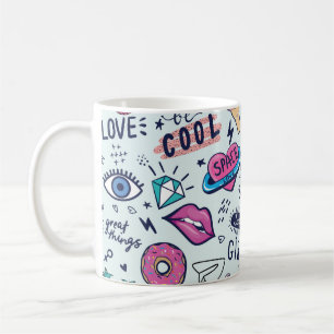 Caneca De Café Crachás de adesivos de moda. Padrão sem costura
