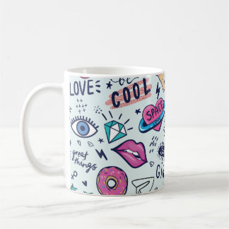 Caneca De Café Crachás de adesivos de moda. Padrão sem costura co