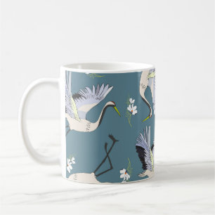 Caneca De Café Crane Pattern, Ilustração Pássaro Voador.