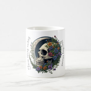 Caneca De Café Cráneo Floral e Arte Gótica Celestial da Lua