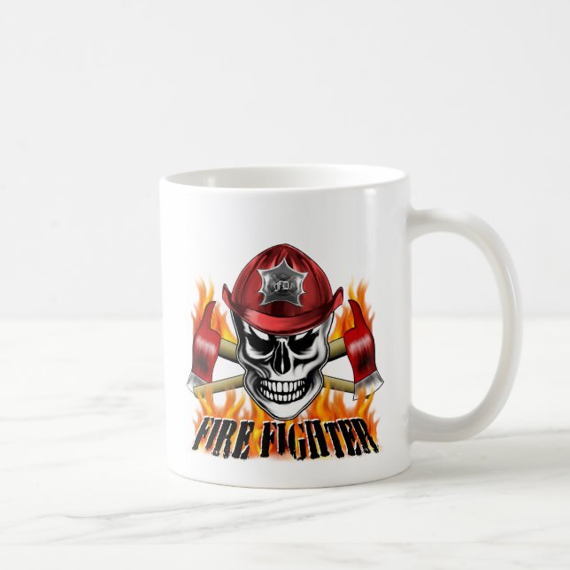 Caneca De Café Crânio 4 do sapador-bombeiro e machados (Direita)