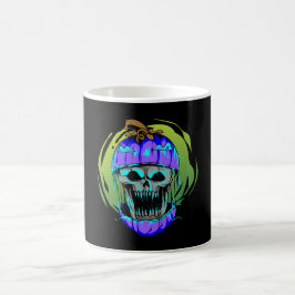 Caneca De Café crânio assustador dentro da abóbora zumbi retrô