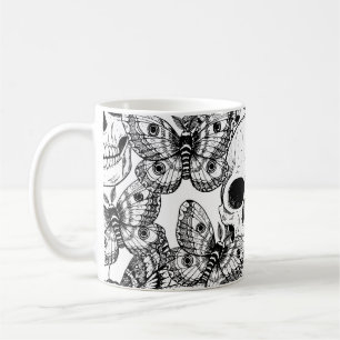 Caneca De Café Crânio, borboletas: padrão de colheita desenhado à