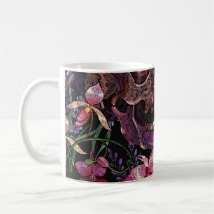 Caneca De Café Crânio bordado: Padrão Orquídeo Gótico
