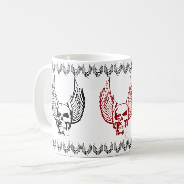 Caneca De Café Crânio com Asas Etéreas (Frente Esquerda)