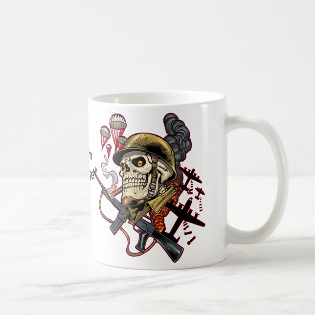 Caneca De Café Crânio com capacete, aviões e bombas (Direita)