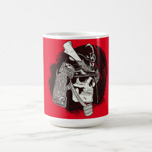 Caneca De Café Crânio Com Capacete De Samurai