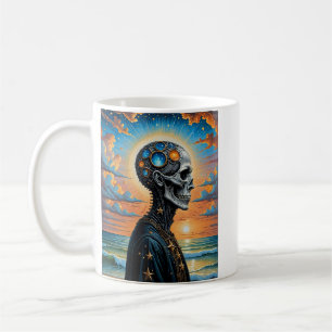 Caneca De Café Crânio Cósmico Surreal - Galáxia Futurística A