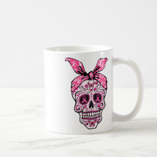Caneca De Café Crânio Crânio Fita Rosa Byndana Calavera Ca Mama