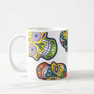 Caneca De Café Crânio de açúcar colorido: padrão intrincado.