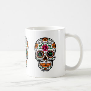 Caneca De Café Crânio De Açúcar Floral Colorido 4