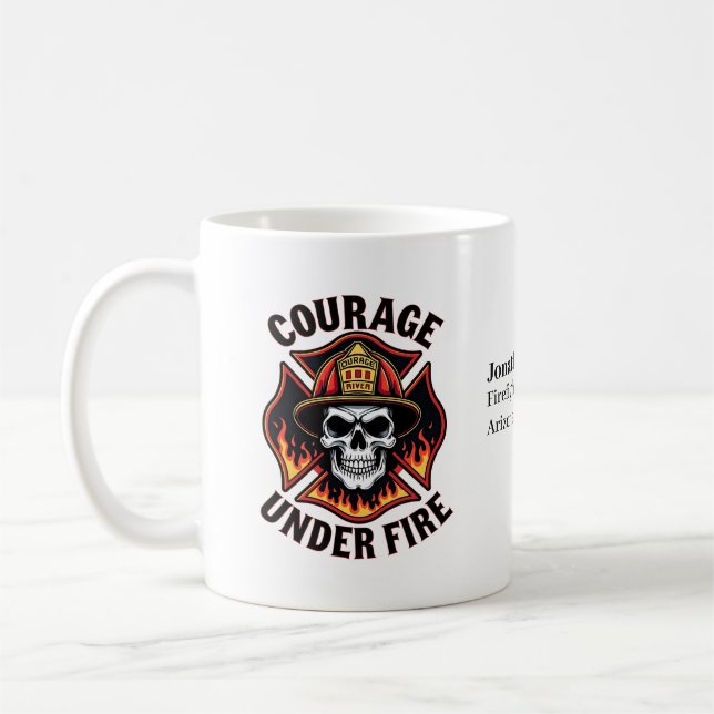Caneca De Café Crânio de Bombeiro Único na Cruz de Malta em Chama (Esquerda)