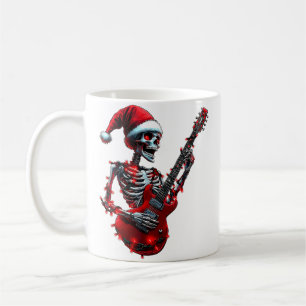 Caneca De Café Cranio de Esqueleto de Natal Tocando Violão Rock R