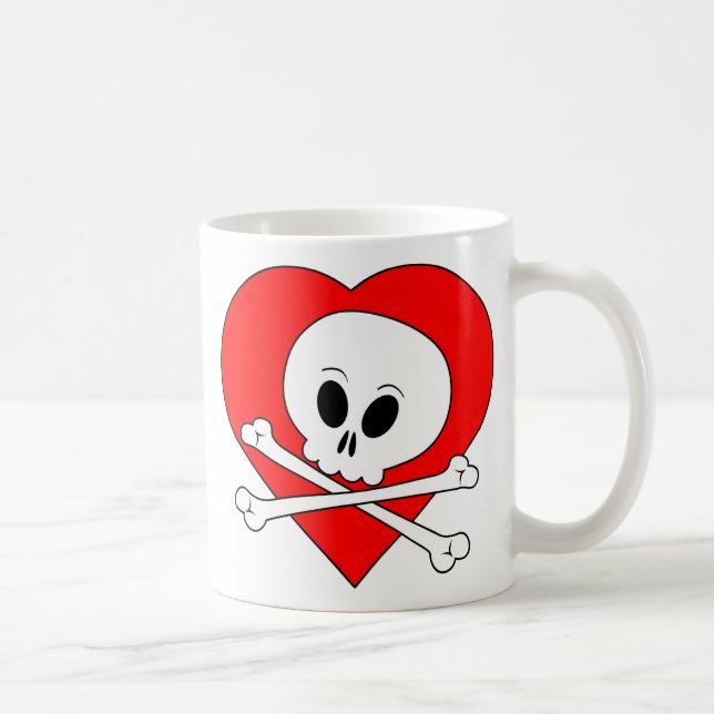 Caneca De Café Crânio do Coração Vermelho (Direita)