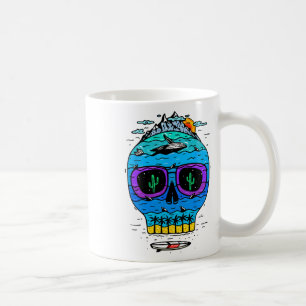 Caneca De Café Crânio Engraçado Surfando Férias Paraíso Tropical
