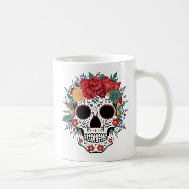 Caneca De Café Crânio Floral (Direita)