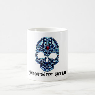 Caneca De Café Crânio gótico do metal azul legal do símbolo do