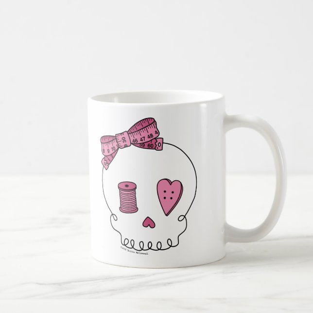 Caneca De Café Crânio Sewing (rosa) (Direita)