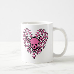 Caneca De Café Crânios cor-de-rosa na forma do coração