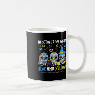 Caneca De Café Crânios De Açúcar Azul Halloween E Amarelo Abaixo