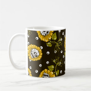 Caneca De Café crânios de girassol padrão uniforme