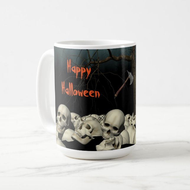 Caneca De Café Crânios de Halloween e Citação (Frente Esquerda)