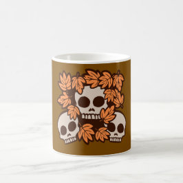 Caneca De Café Crânios de Outono com Coroa de Folhas de Outono Di