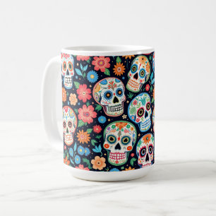 Caneca De Café Crânios e flores