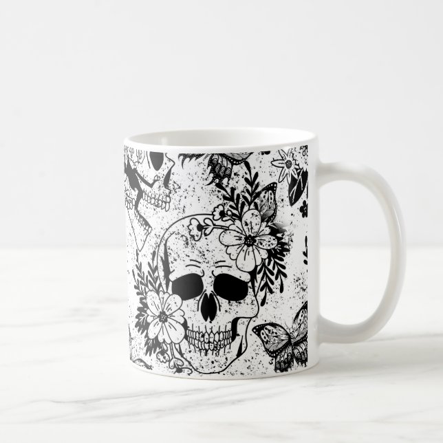 Caneca De Café Crânios e taças de café preto e branco, preto e br (Direita)