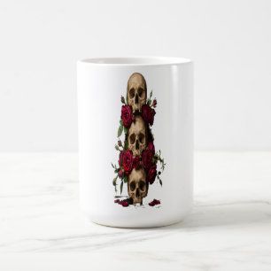 Caneca De Café Crânios Góticos Pixel Rosas Vermelhas Ilustra Fant