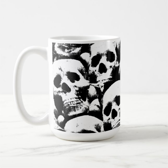 Caneca De Café crânios humanos assustadores padrão horror gótico  (Esquerda)