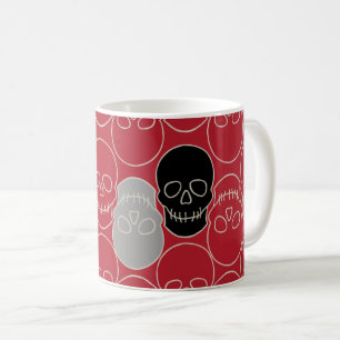Caneca De Café Crânios - Vermelho e Branco Ósseo