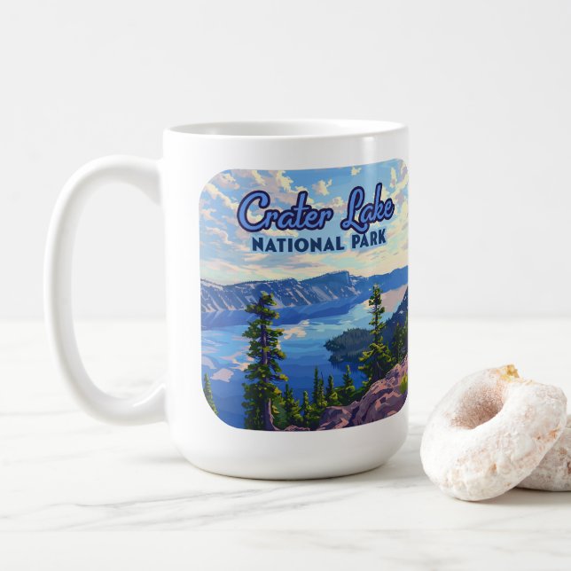 Caneca De Café Crater Lake National Park Oregon Retro (Com Donut)