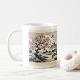 Caneca De Café Cravo Japonês de Xilogravura Flor de Cerejeira Mon