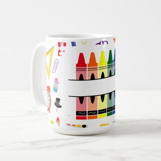 Caneca De Café Crayon Personalizado de Volta à Escola (Frente Esquerda)
