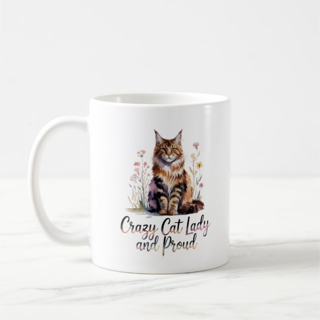 Caneca De Café Crazy Cat Lady And Proud Maine Coon Floral Coffee  (Esquerda)