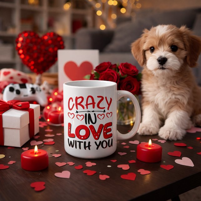 Caneca De Café Crazy in Love Valentine Typography (Criador carregado)
