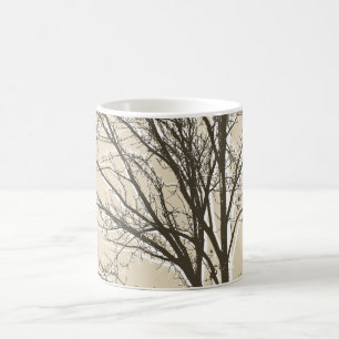 Caneca De Café Cream Beige Brown White Tree Branches