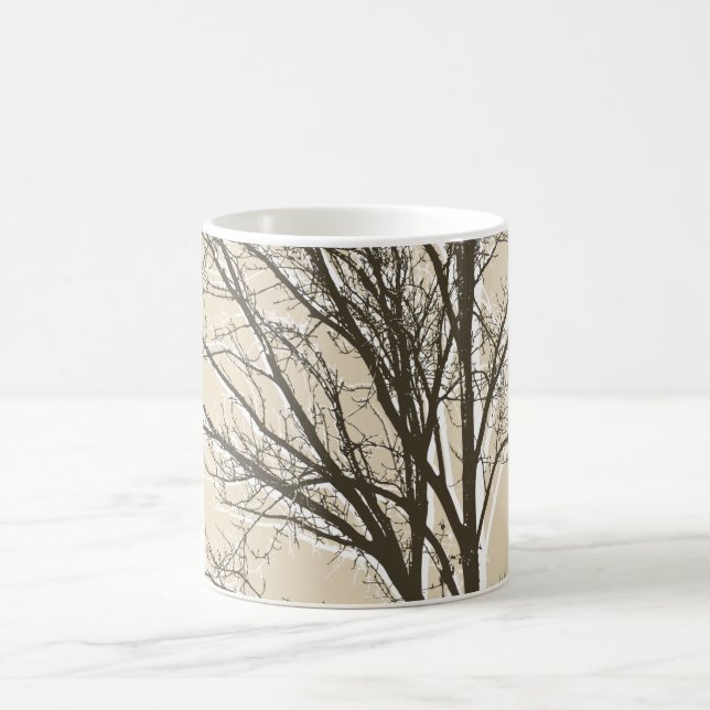 Caneca De Café Cream Beige Brown White Tree Branches (Centro)