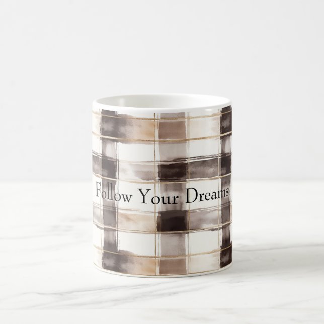 Caneca De Café Cream Brown Plaid Stripes   (Centro)