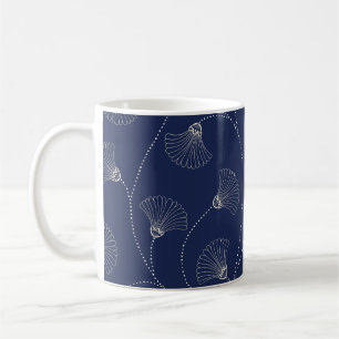 Caneca De Café Cream Floral Art Nouveau Indigo