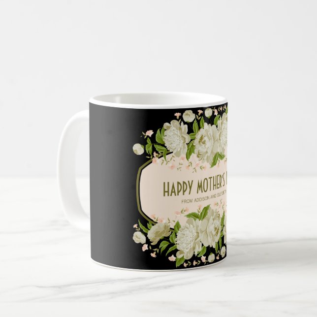 Caneca De Café Cream Floral Happy Dia de as mães Mug (Frente Esquerda)