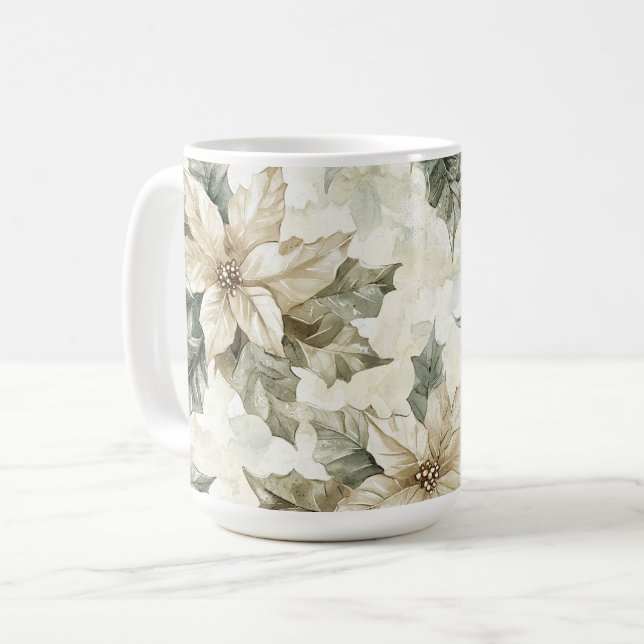Caneca De Café Cream Poinsettia Flowers (Frente Esquerda)